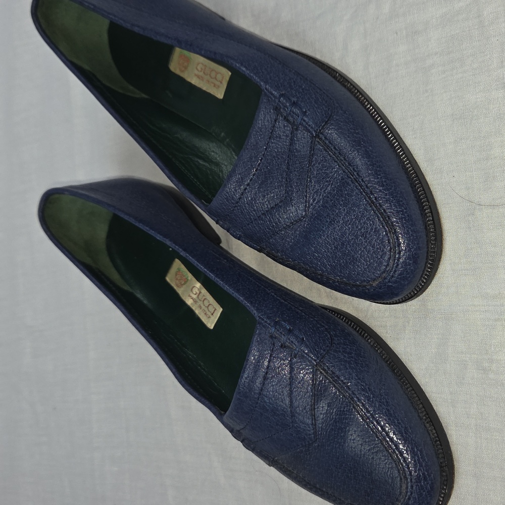 Gucci Womens 39 8 Navy Blue Leather Loafers Womans 8 Or 39 Flats